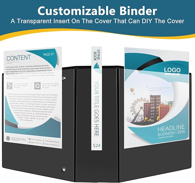 CIXILDTS 4" 3 Ring Binder, Standard 4-Inch Slant-D Ring Binder Fit Letter Size Paper, Presentation View Binders, 2 Packs, Black