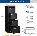 Fesbos File Cabinet - 4 Drawers Vertical 17.8" Deep Lockable Filing Cabinet Black Metal Storage Cabinets for Home Office to Hanging Files Letter/Legal/F4/A4 Size