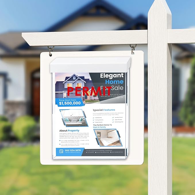 9.1" x 11.6" Outdoor Permit Brochure Holder Waterproof Wall Mount Literature Box with Lid Screws Clear Acrylic Document Holder Fits Letter Size A4 Flyers Booklets Pamphlets Includes "PERMIT" Decal