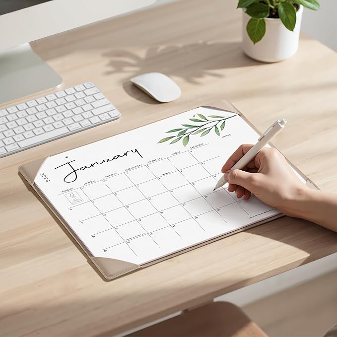 Cabbrix Desk Calendar 2026 with Desktop Mat, Aesthetic Desk Pad Calendar 15 x 12 Inch Covering January 2026 to June 2027, Desk Blotter Calendar for Home School and Office, Apricot
