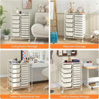 GLACER 15 Drawers Rolling Cart, Storage Cart with w/Removable Drawers & Steel Frame, Multipurpose Organizer Cart w/Sleek Handle, Utility Cart on Lockable Wheels for Home, School, Office (White)