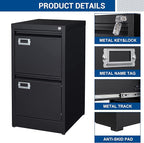 Fesbos 2 Drawers Vertical File Cabinets - 17.8" Deep Lockable Filing Cabinet - Black Metal Storage Cabinets for Home Office to Hanging Files Letter/Legal/F4/A4 Size