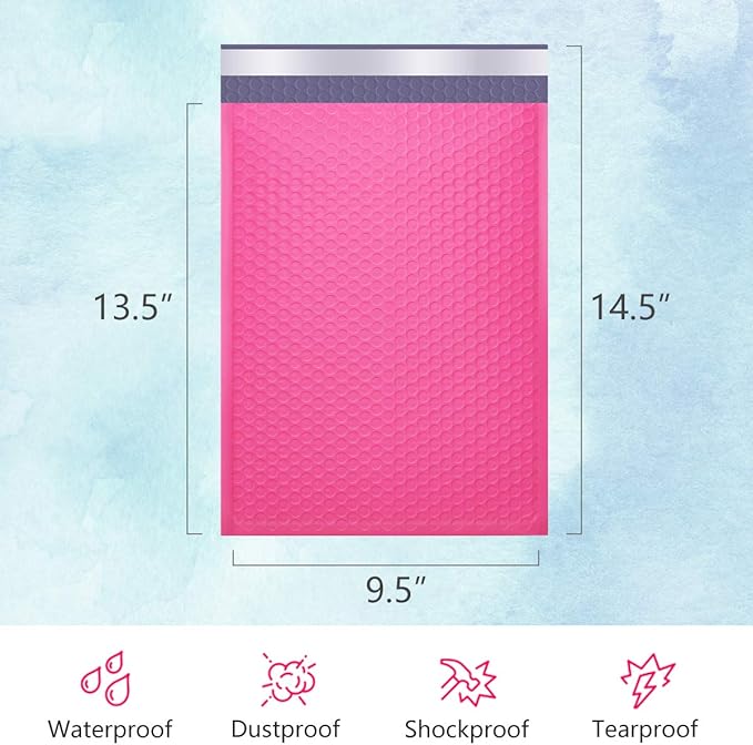 UCGOU Bubble Mailers 9.5x14.5 Inch Hot Pink 25 Pack Poly Padded Envelopes Large #4 Mailing Packages Opaque Packaging Postal Self Seal Adhesive Waterproof Boutique Shipping Bags for Clothes