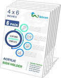 Wbtran Slanted Back Acrylic Sign Holder 4 x 6, Clear Tabletop Stands for Display, Plastic Paper Sign Holders for Office, Home, Restaurant (6 Pack)