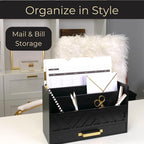 BLU MONACO | Wooden Mail Organizer with Drawer and Gold Handle | Mail Sorter Organizer Countertop for Desk | Outgoing Mail Holder and Letter Sorter for Desk Storage