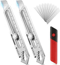 BIBURY 2 Pack Mutipurpose Utility Knife, Heave Duty Full Stainless Steel Retractable Box Cutter with 10PCS replaceable Blades (18mm Wide), Multi-functional Extended Razor Knife for Office, Home,School