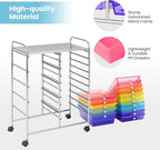Giantex 15 Drawer Rolling Cart with Drawers, Storage Organizer Cart for Classroom Office School Teacher, Mobile Drawer Cart for Tools, Crafts, Small Printer, Paper (Clear Red+Orange+Green+Blue+Purple)