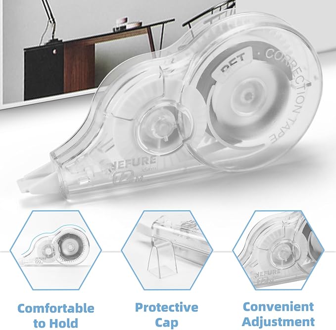 JEFURE 4 Pcs Correction Tape, 39.4 Ft White Wrong Out Tear-Resistant Bulk, Instant Corrections Easy To Use Applicator for School, Office, Note Taking, Journal (Tape Width 0.2 in, Clear)
