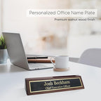 Business Wood Name Plate for Desk | Custom Desk Name Plate Personalized Gift for Office, The Perfect Engraved Name Plaque By Engraving International (2" x 10" With Right Side Card Holder, Walnut Wood)