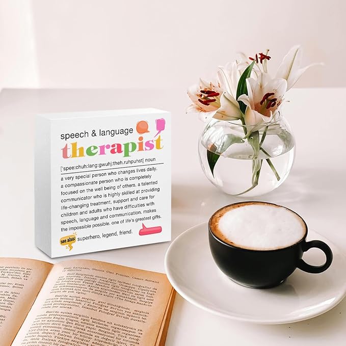 Speech Therapist Gift, Speech Therapy Gifts Wood Box Sign, Speech Pathologist Gifts, SLP Gifts Appreciation Gifts, Office Home Desk Cubicle Table Shelf Decor, Speech Therapist Gifts for Women