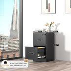INTERGREAT 2 Drawer File Cabinet, Black Metal Filing Cabinet with Lock, Lockable Vertical File Office Cabinet for Hanging Letters/Legal/A4, Assembly Required