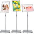 VAIIGO 11"x17" Pedestal Poster Stand with Heavy Duty Solid Steel Base, Adjustable Floor Standing Sign Holder for Vertical and Horizontal Display, Silver 3Pack