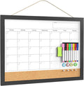 Dry Erase Calendar for Wall, 18x24 Inches Calendar Whiteboard for Wall, Magnetic Monthly White Board Corkboard with Wood Framed, Hanging Dry Erase Board for Kitchen Home Office School Planner