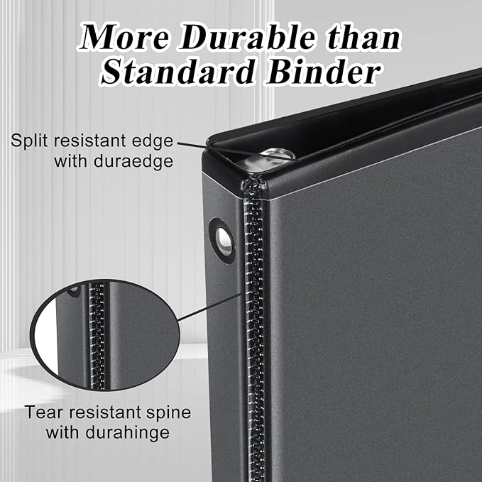 CIXILDTS 1-inch Round Ring Binder, Durable 1" 3 Ring Binder Fit Letter Size Paper, Black, 24-Pack
