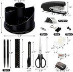 deli Office Supplies Set, 1045 Pcs-Desk Accessory Organizer Kit, Stapler Set, Rotating Multi-Functional Pen Holder, Tape Dispenser, Pens, Binder Clips, Sharpener, Scissor, Eraser, Black