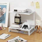ELITEROO Printer Stand for Desk with Storage Drawer, 2 Tier Desktop or Under Desk Shelf, Wood Desktop Organizer for Home Office, Fits 3D Printer, Scanner, Fax Machine, Cricut, White
