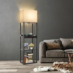 RUNTOP Plus Charging Station Floor Lamp with Wireless Charger, 2 USB-C Port, 2 Power Outlet, Floor Lamp with Shelves, 15W LED Bulb, 3 Colors, Memory Function, Standing Lamp for Living Room Bedroom
