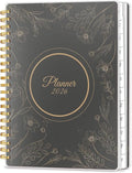 2026 Planner 8.5 x 11, Large Weekly Monthly Planners with Tabs, A4 Spiral Bound Daily Calendar 2026 Planner, 12 Month Agenda from Jan. to Dec., Flexible Cover Appointment Book(Black Gold Flower)