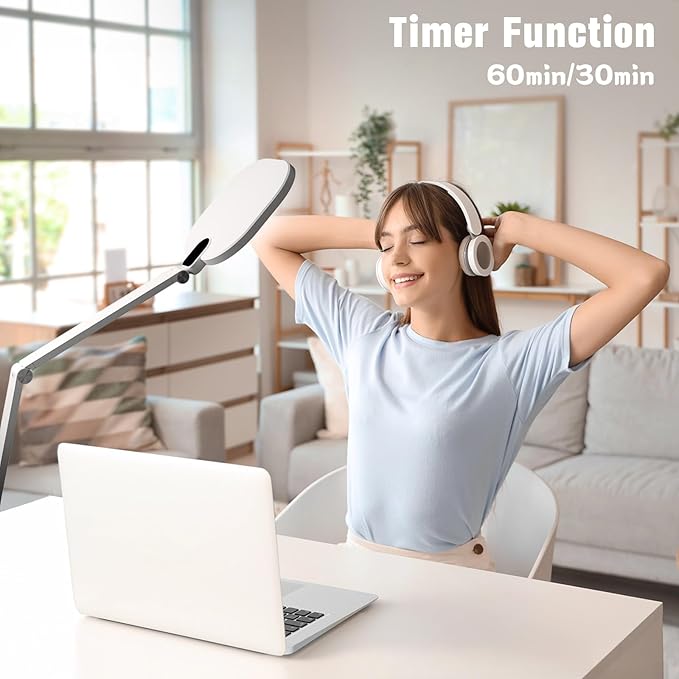 LitONES LED Desk Lamp for Home Office, 15W Desk Light with CRI >95, Memory & Timer Function, 1200LM Dimmable Computer Light for Video Calls, Conference, Reading, Study (White)