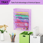 GDINDINFAN Hanging Wall File Organizer 6 Tier Wall Mounted Mail Paper Folder Holder Document Organization Stand, Vertical Desk Magazine Rack for Office Home Cubicle Countertop, Light Purple