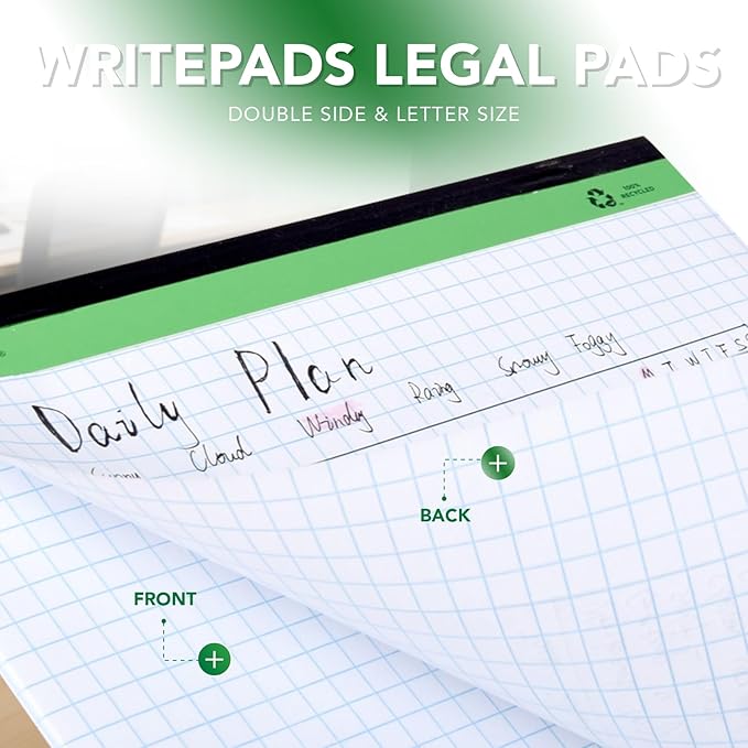 KAISA Graph Paper Legal Pads Writing Pads Recycled Paper 8.5"x11.75" Quad Ruled 4x4 Perforated 50sheets/pad Grid Paper Notepads Writing Tablet White For Office Supplies (White 6pad, 8.5x11.75'')