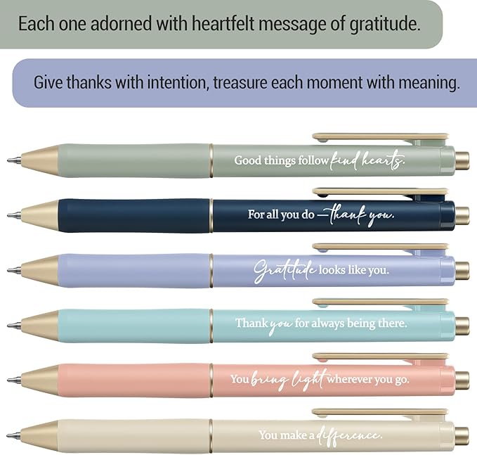 Taja Gel Pens, 6 Pcs Quick Dry Black Gel Ink Pens, 0.5mm Fine Point Smooth Writing Pens for Journaling and Note Taking, Cute Aesthetic Pens for Women & Men-Gratitude