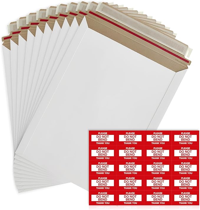10 Pack 6x8 inches Rigid Mailers – Self-Seal White Cardboard Envelopes – Heavy-Duty Mailing Supplies for Documents, Photos, Magazines, and Literature