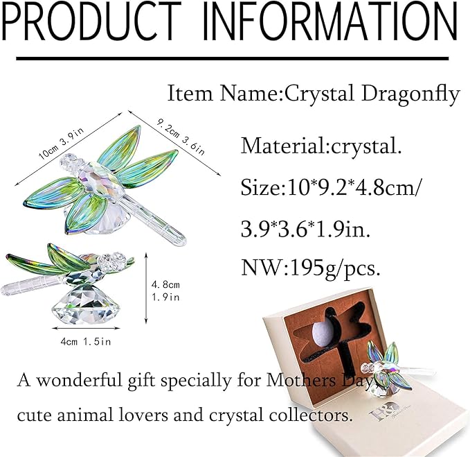 H&D HYALINE & DORA Crystal Dragonfly Animal Figurine Gift,Diamond Decor Christmas Wedding Party Home Collectible Paperweight,Green