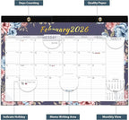 Desk Calendar 2026, Monthly Desktop Large Calendar (Jan 2026 - Jun 2027) 17" x 12" Desk Wall Planner for Family Teacher School Office Supplies, Vintage Floral
