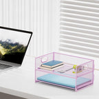 Marbrasse 2 Tier Paper Organizer Letter Tray, Mesh File Organizer with Handle, Paper Sorter Desk Organizer for Home Office Supplies - 2P Purple