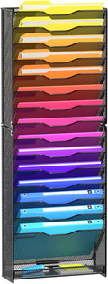 VEESUN Wall File Organizer, 16-Tier Mesh File Holder, Vertical Document Rack For Home, School, and Office Use (Black)
