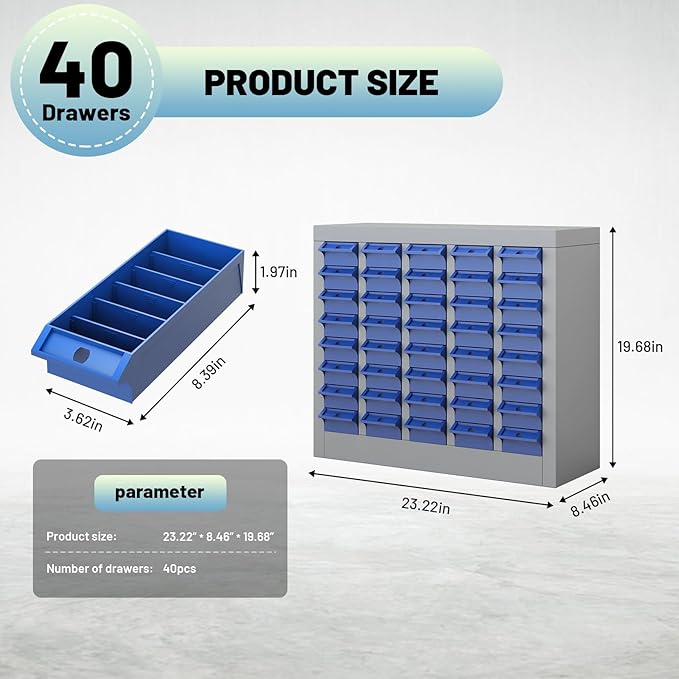 Exerock 40 Drawer Tool Storage Cabinet with ABS Drawers, Bolt and Nut Organizer Parts Box, Hardware Shelving Unit for Garage and Workshop