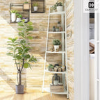 CAPHAUS Tall Corner Shelf Stand, 5-Tier Display Shelves, Ladder Corner Wood Storage Plant Bookshelf with Metal Frame, Versatile Shelving Unit Bookcase for Home Office Space, White