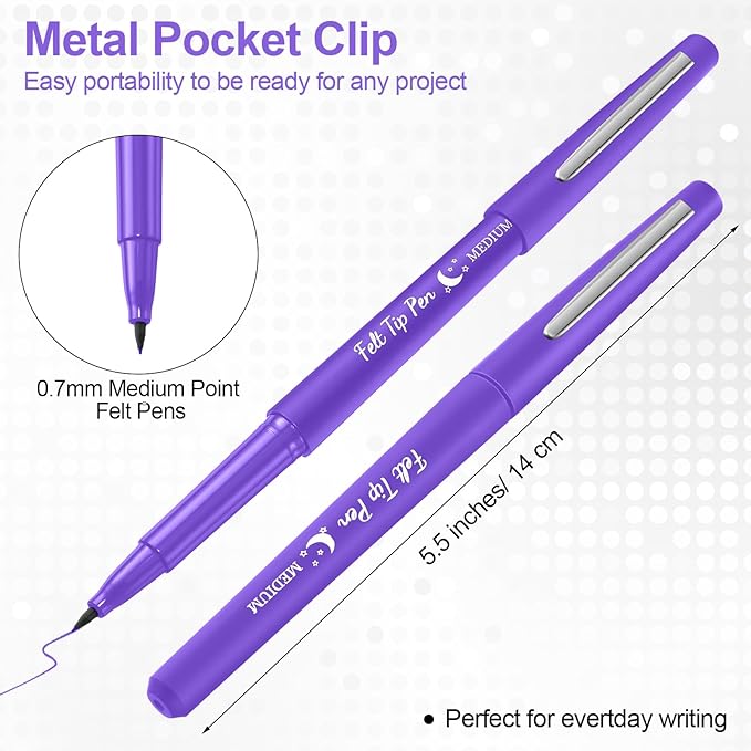 Fuyoooo 36 Pcs Felt Tip Pens 0.7mm Medium Point Colored Felt Tip Pens for Journaling Planner Writing Note-taking Art Office and School Supplies(Purple)