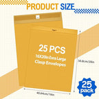 Motipuns 25 Pcs Manilla Envelopes 16 x 20 Inch Large Clasp Envelope Catalog Envelopes with Clasp Closure for Mailing Thick Documents Home, Business, Legal or School Storing Mailing (Golden)