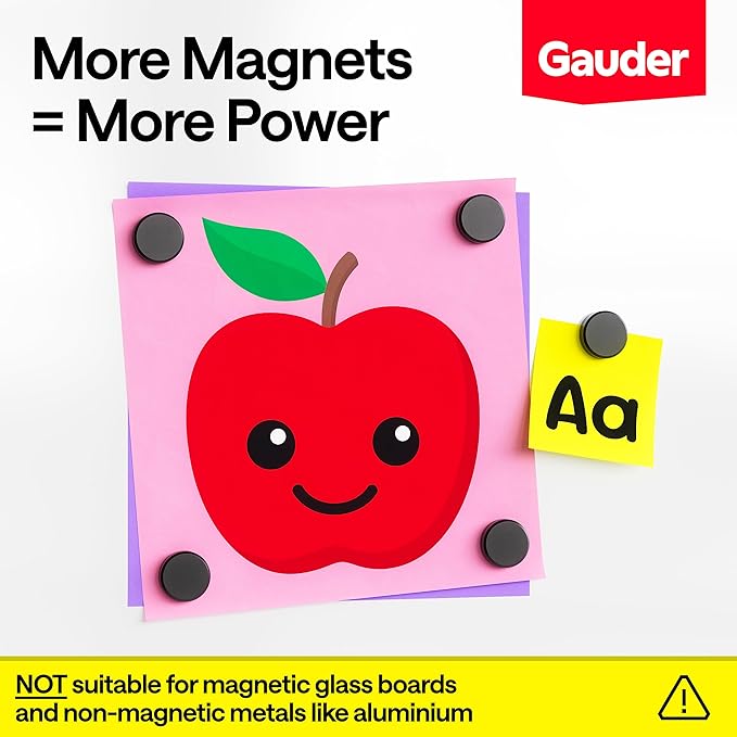 GAUDER Magnets for Whiteboard, Fridge & Bulletin Board - Strong Round Magnetic Discs - Black Magnets for Crafts (124 Pieces - 0.7" x 0.2")