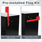 Large Wall Mount Mailbox with Lock and Outgoing Mail Flag for Outside, Steel Locking Security Mail Box with Number Stickers for House Outside, 14.8" x 6.9" x 15.4", Rainproof, Black