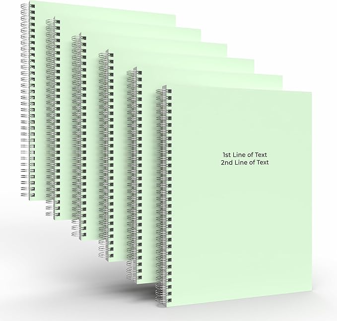 Custom Spiral Notebook Journals with a Pastel Green Colored Cover - 6 Pack of 8.5" x 11" – College Ruled, Hard Cover, 50 Sheets Per Book – For Journaling, Office, School Supplies, etc.