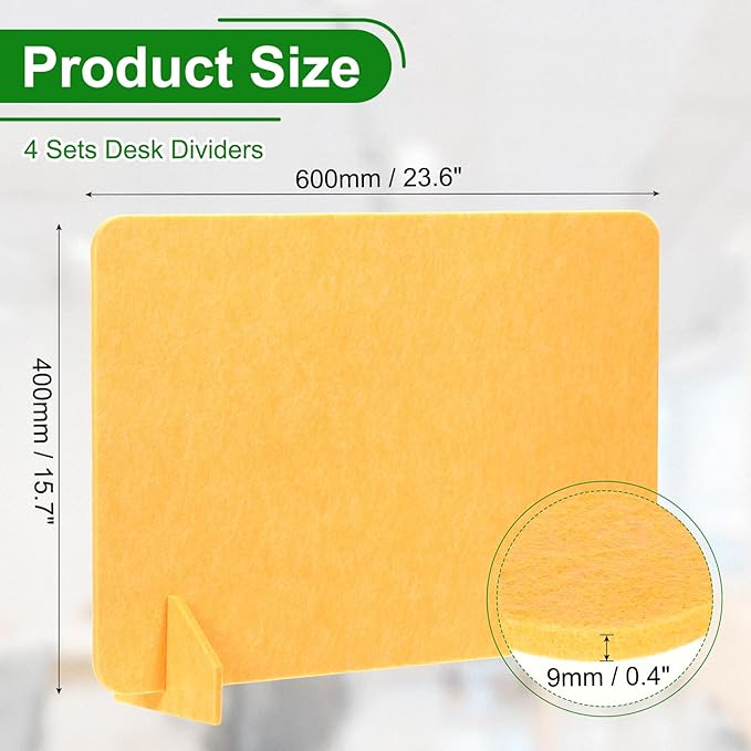 PATIKIL Desk Divider, 4 Set 24 x 16 Inch Acoustic Freestanding Desk Divider Desk Privacy Panel with 8 Pcs Support Feet for Library Office Workstation,Yellow