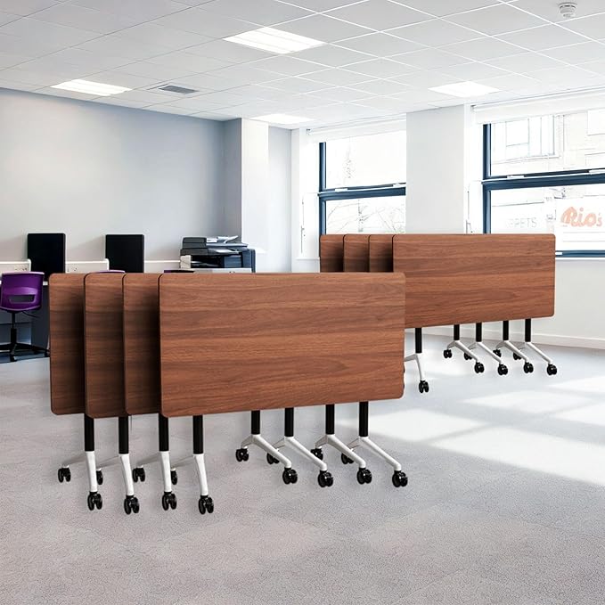 Goakwwuz Conference Room Table, Folding Conference Tables,Thicken Grey Tabletop,Flip Top Wooden Seminar Meeting Room Table for Conference Room Offices (8, Walnut, 70.8”)