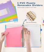 Hardcover Spiral Notebook Journal with Removable Dividers Tabs, 300 Pages Leather 5 Subject Notebook College Ruled, 8"x10" Large B5 Notebooks for Work School, Lined Journal for Women, Light Blue