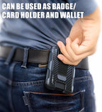 LIUGX Carbon Fiber Badge Holder, ID Card Holder with Metal Clip - Heavy Duty Portable Wallet (Holds 1 to 4 Cards),for Office Police Worker Outdoor,Black