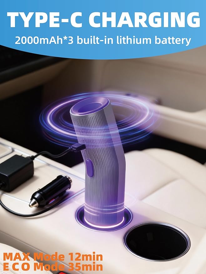 Vogano Cordless Car Vacuum, 4 in 1 Portable Mini Handheld Vacuum Cleaner with 15000pa Suction Power, 2 Suction Modes & Multi-Nozzles for Car Home Office Pet, Silver