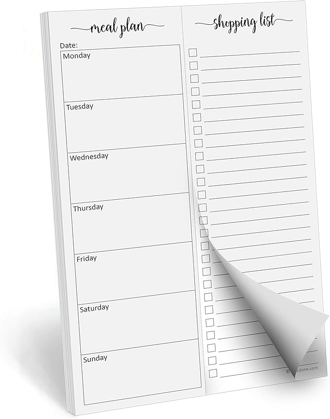321Done Meal Planning Notepad - 50 Sheets (5.5x8.5) Perforated Weekly Meals Planner Shopping List Menu Groceries Grocery List, Tear Off Memo Pad - Made in USA - Monday Start