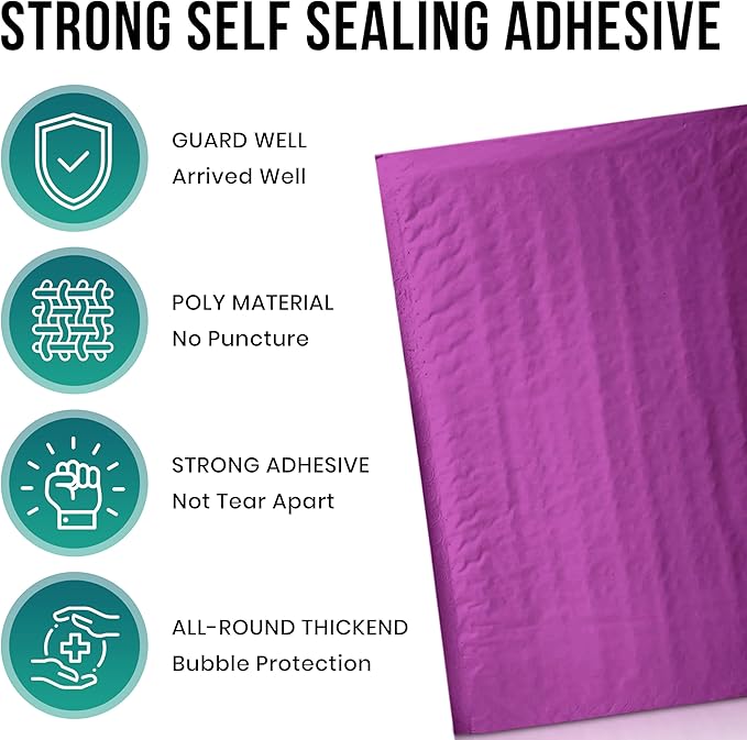 Levex - #2 8.5" x 12" [5 Pack] Purple Poly Bubble Mailers, Padded Envelope Mailers, Packing Envelope & Mailing Bags for Shipping