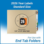 2026 Year Stickers, Doctor Stuff 2026 Chart Stickers, Orange/Black Color Coded, Arden Style, USA Made Year Labels for End Tab File Folders, 500/Roll, 1 Roll, 3/4" x 1-1/2"