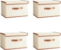 Tuza 4 Pack Storage Bins with Lids, Collapsible Closet Organizer Container, Fabric Organizer Box with Handles, Decorative Storage Boxes with Lids for Organizing Clothes, Books, File, White, Medium