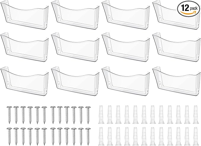 Colarr 12 Pcs Expandable Pocket Wall File Set Plastic Wall Mountable Space Saving Files Office Wall Organizer Wall Mount File Holder Wall Hanging File Organizer for Mail Letter Magazine (Clear)