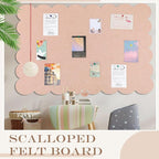 Mooliwe Scalloped Felt Bulletin Board 72 x 48 Inches Foldable Flesh Pink Pin Cork Board Alternative for Wall, 6' x 4' Trifold Picture Vision Self Adhesive Bulletin Decorative