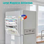 LQPAFZ 5-Tier Magnetic File Organizer, No Drilling Installation, White Magnetic Paper Holder, Magazine Rack for Refrigerator and File Cabinets